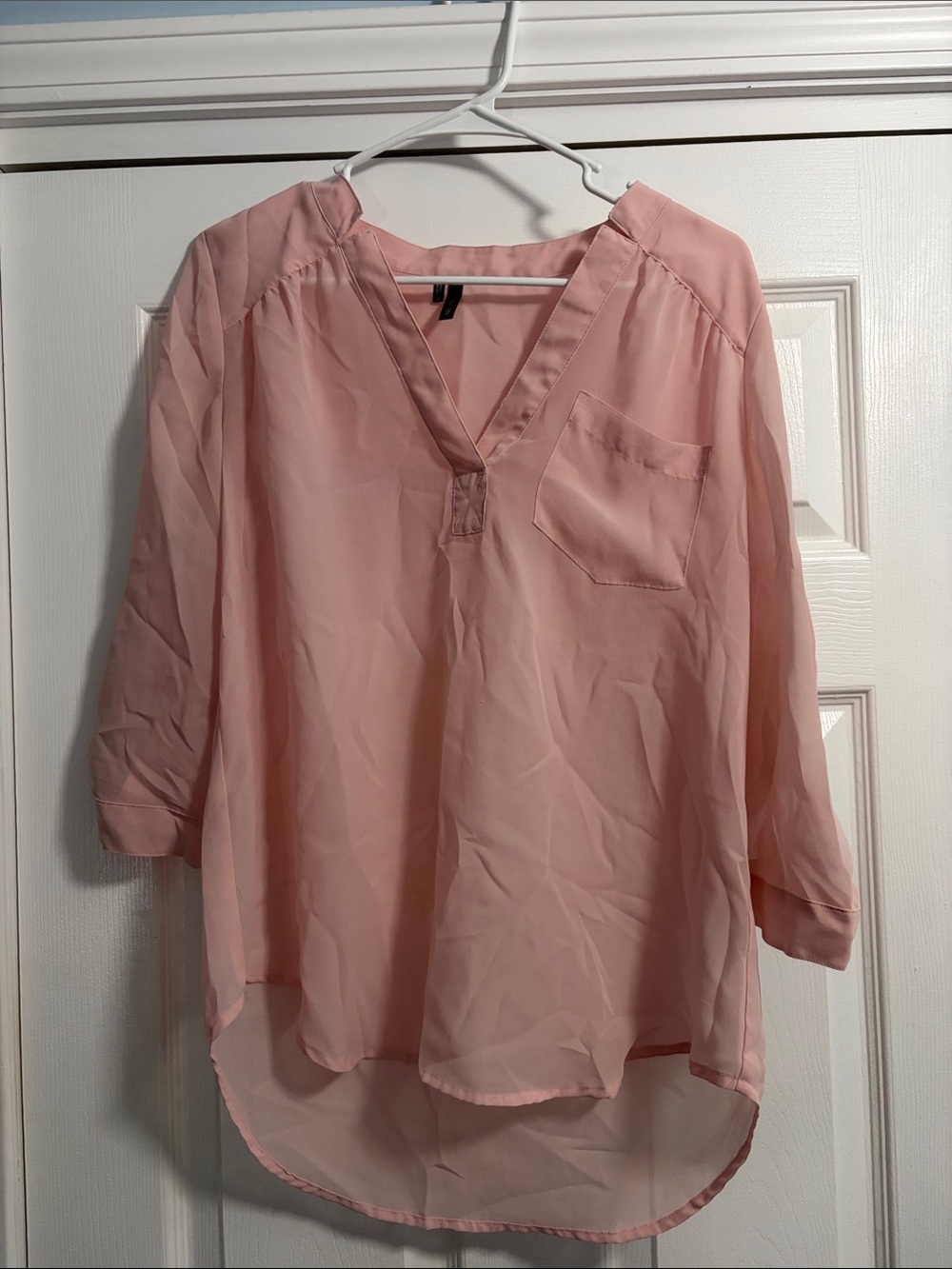 Maurices Blush Pink V-Neck Pocket Blouse